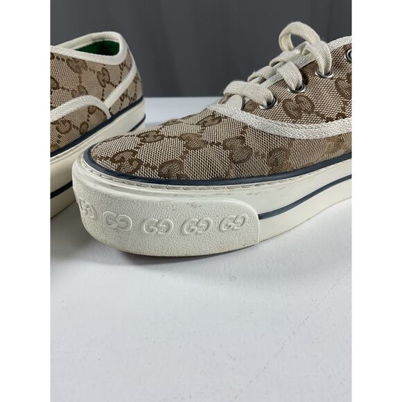 Gucci 'Gg' Brown Textile Tennis Sneakers Size 8 - Picture 12 of 16